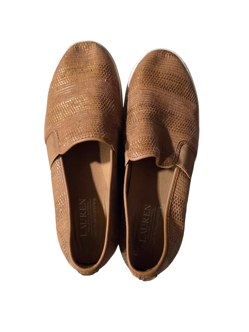 Lauren Ralph Lauren Jinny Slip-On Sneakers Tan Woven Textile Women's Size 9